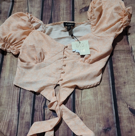QED London Tops - QED London Pink Crop Tie Front Blouse